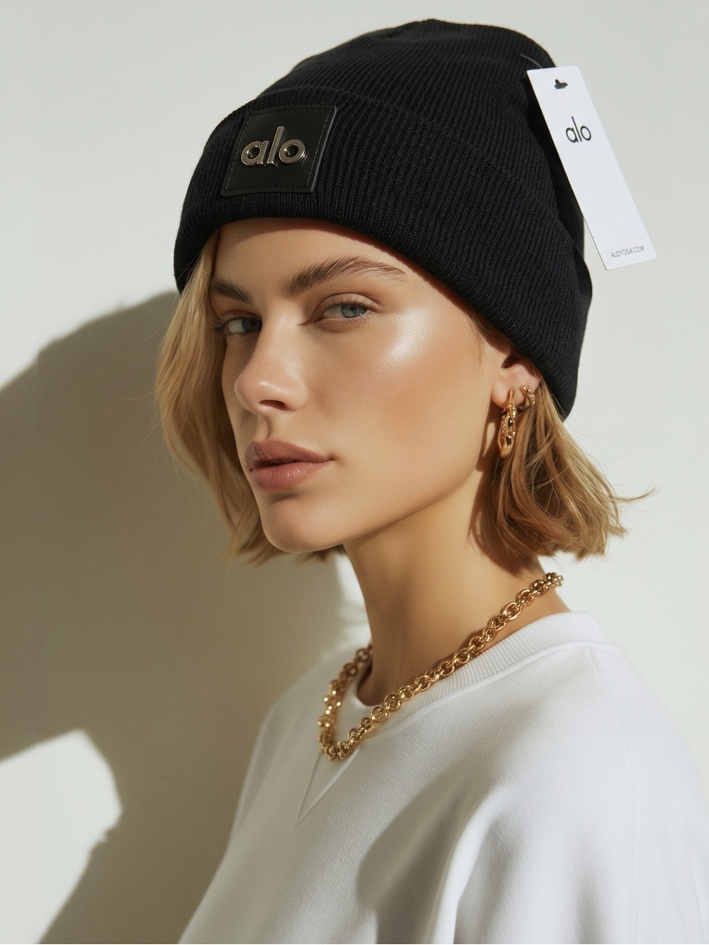 ALO Yoga Black Ribbed Knit Beanie